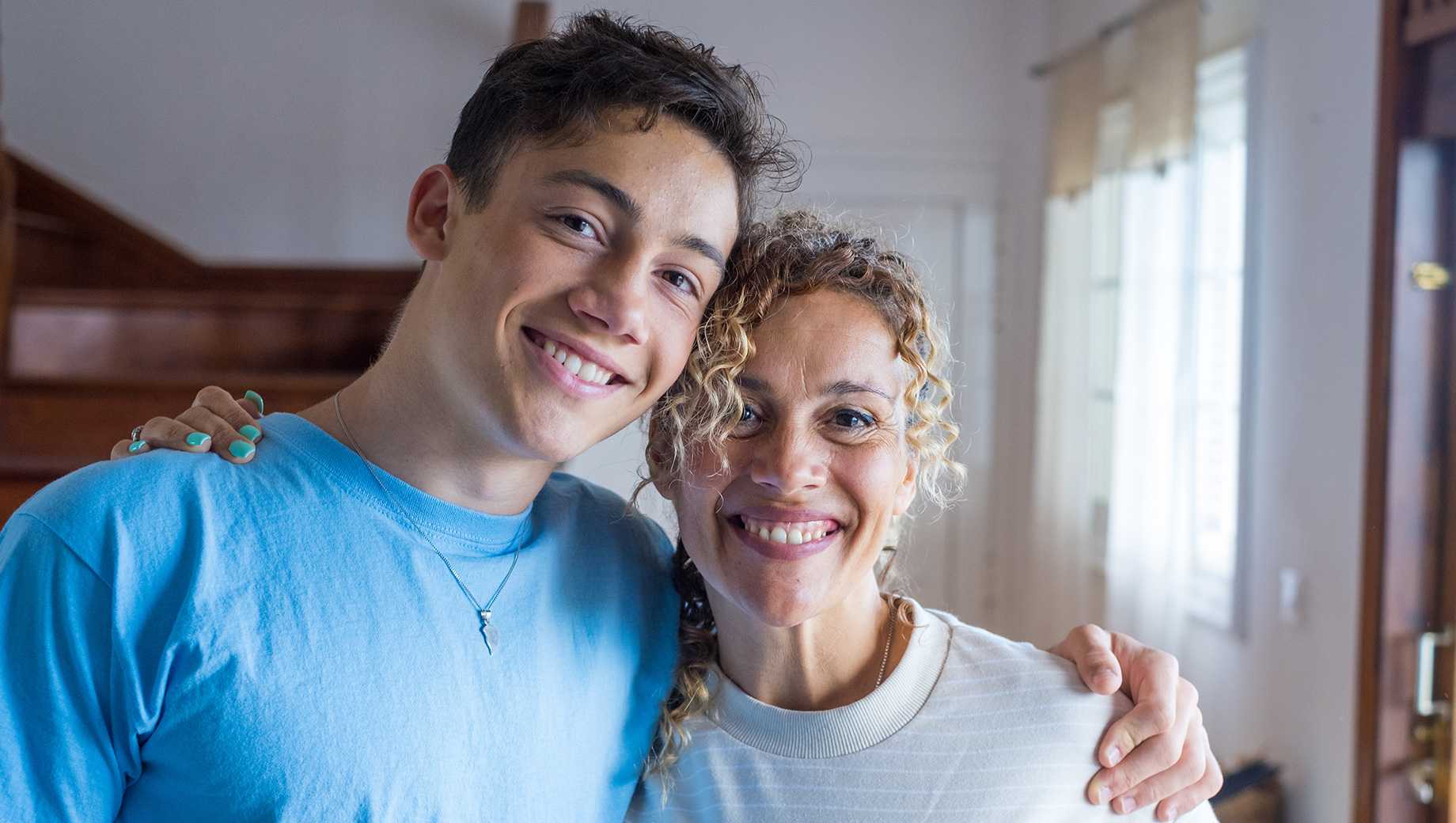 Smiling mother and son